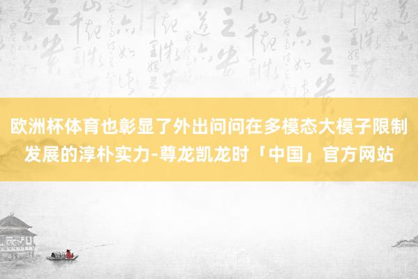 欧洲杯体育也彰显了外出问问在多模态大模子限制发展的淳朴实力-尊龙凯龙时「中国」官方网站