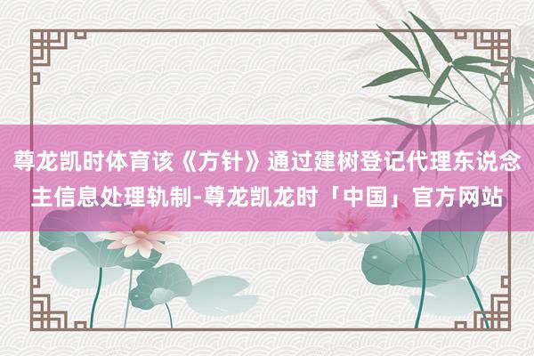 尊龙凯时体育该《方针》通过建树登记代理东说念主信息处理轨制-尊龙凯龙时「中国」官方网站