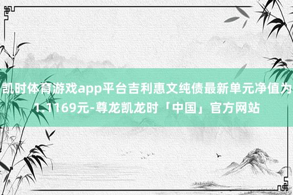 凯时体育游戏app平台吉利惠文纯债最新单元净值为1.1169元-尊龙凯龙时「中国」官方网站